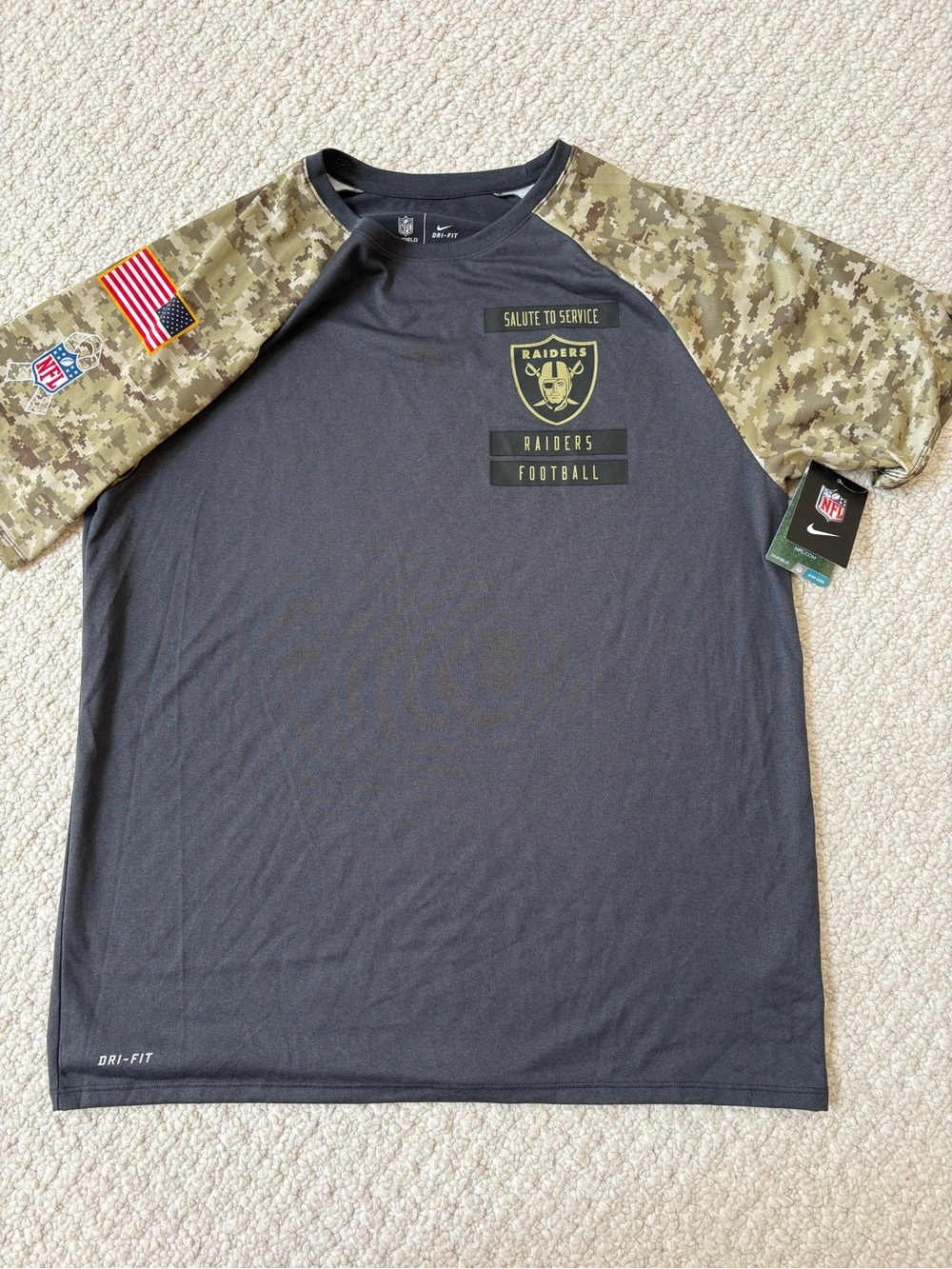 Nike Raiders Salute to Service Black Shirt with Camo Sleeves Size XL